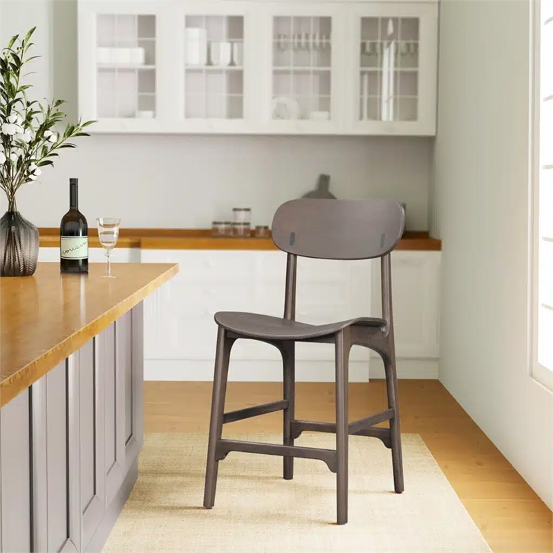 Pemberly Row Rubberwood Mid-Century Counter Stool in Carbonite