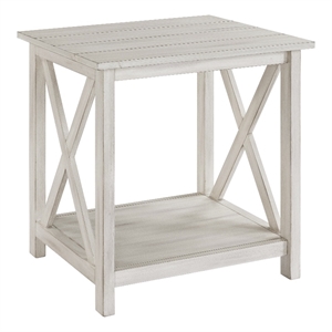 Pemberly Row Rubberwood End Table with X-Base in Antique White