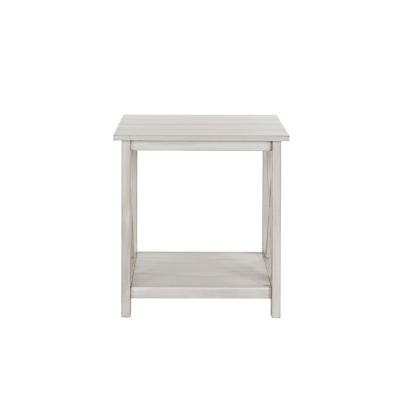 Pemberly Row Rubberwood End Table with X-Base in Antique White