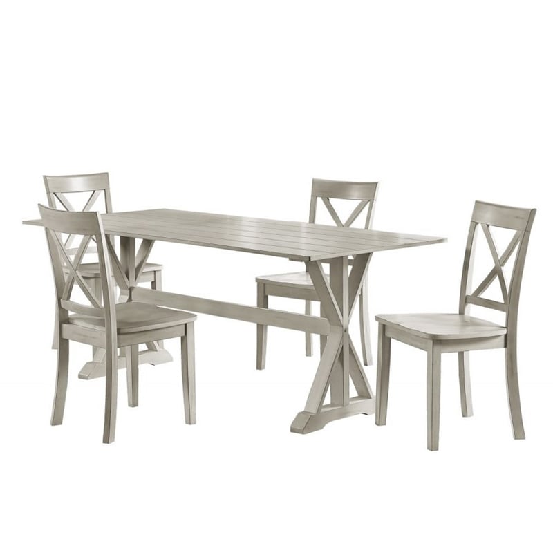 Pemberly Row 5-Piece MDF and Wood Dining Set in Antique White