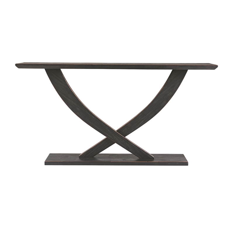 Pemberly Row Contemporary Acacia Wood Console Table in Black Charcoal