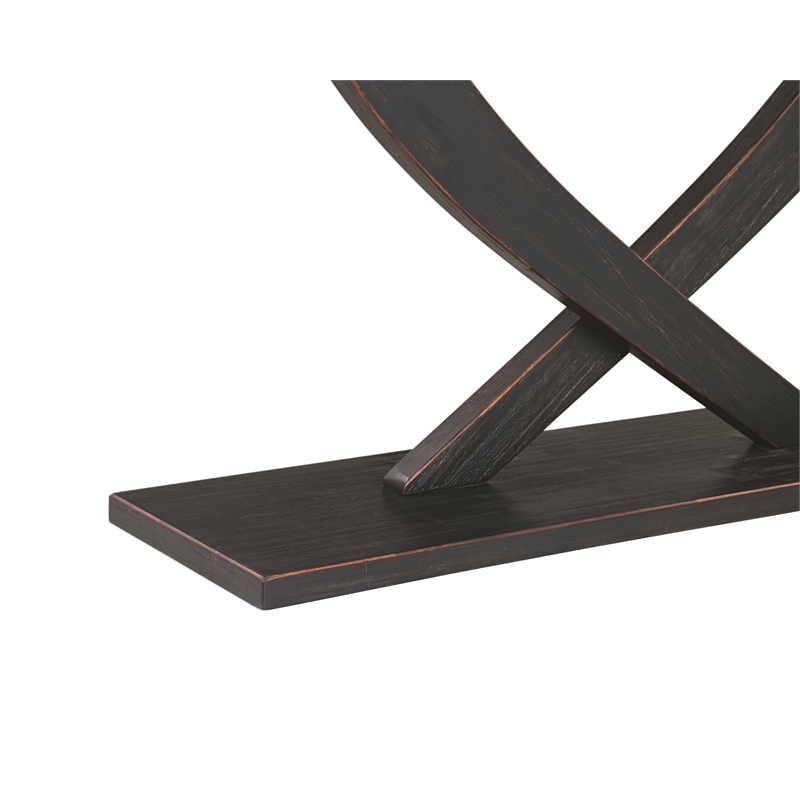 Pemberly Row Contemporary Acacia Wood Console Table in Black Charcoal