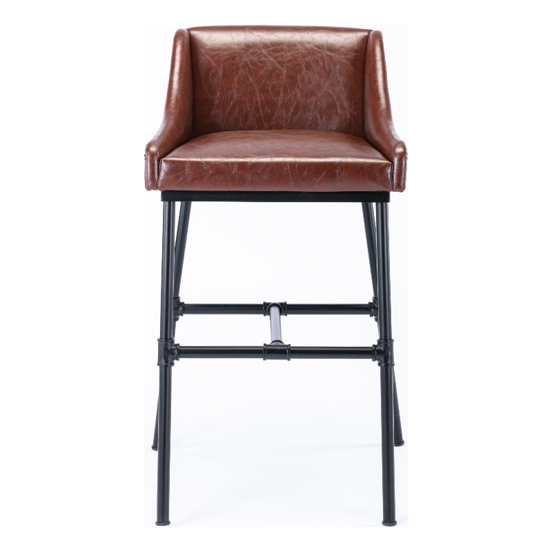 Pemberly Row Adjustable Faux Leather Metal Stool in Desert Red