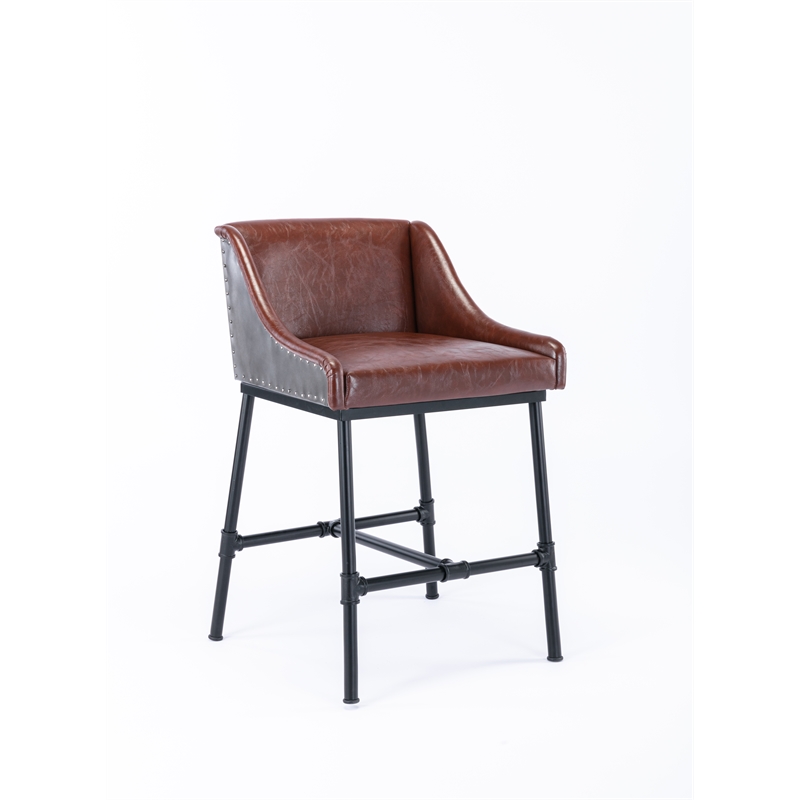 Pemberly Row Adjustable Faux Leather Metal Stool in Desert Red