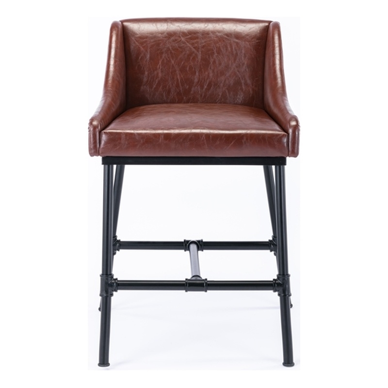 Pemberly Row Adjustable Faux Leather Metal Stool in Desert Red