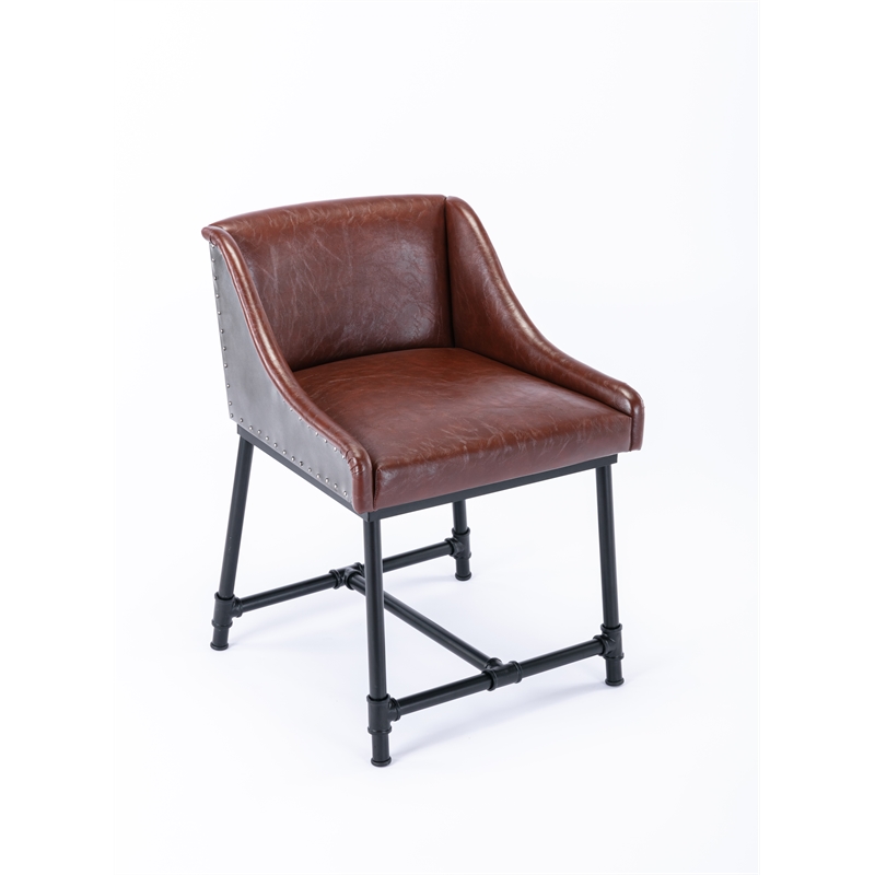 Pemberly Row Adjustable Faux Leather Metal Stool in Desert Red