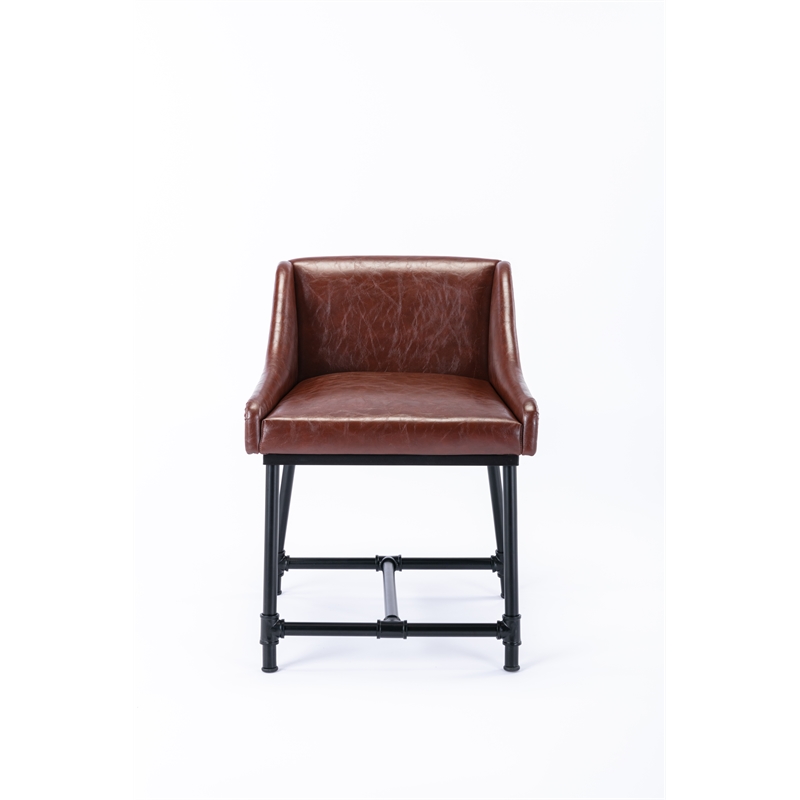 Pemberly Row Adjustable Faux Leather Metal Stool in Desert Red