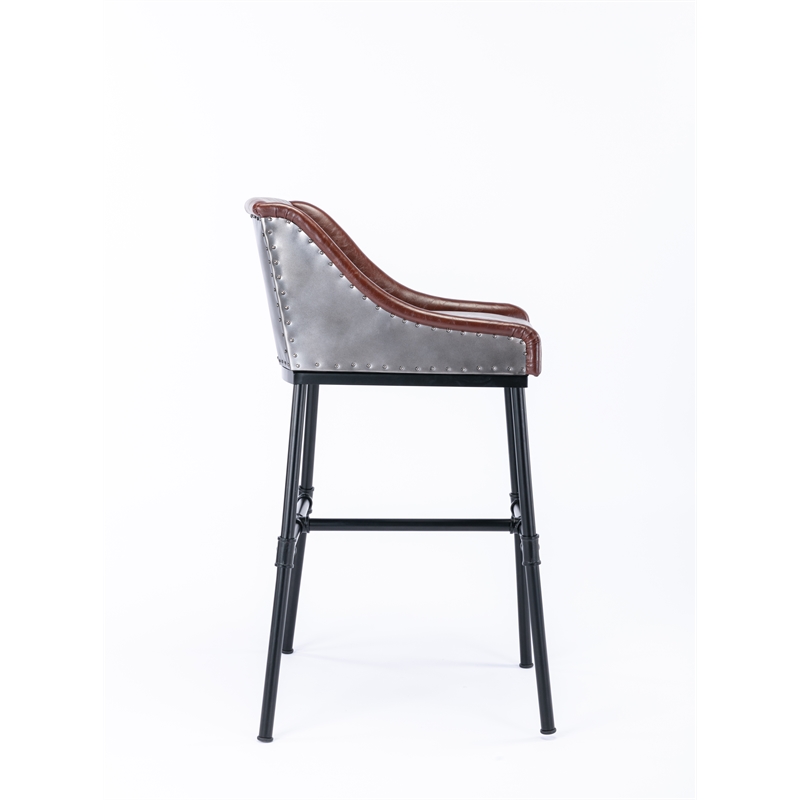 Pemberly Row Adjustable Faux Leather Metal Stool in Desert Red