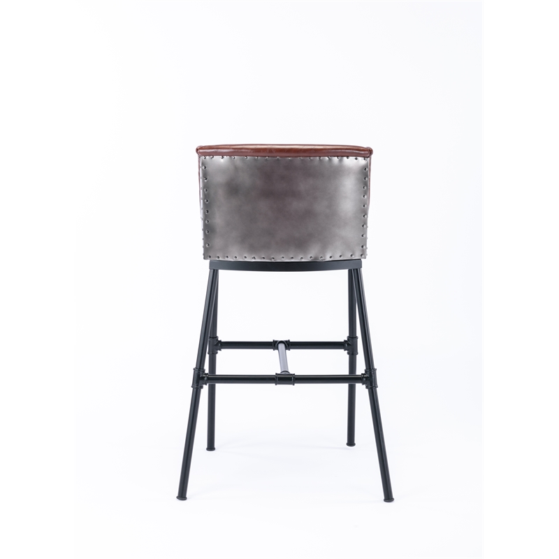 Pemberly Row Adjustable Faux Leather Metal Stool in Desert Red