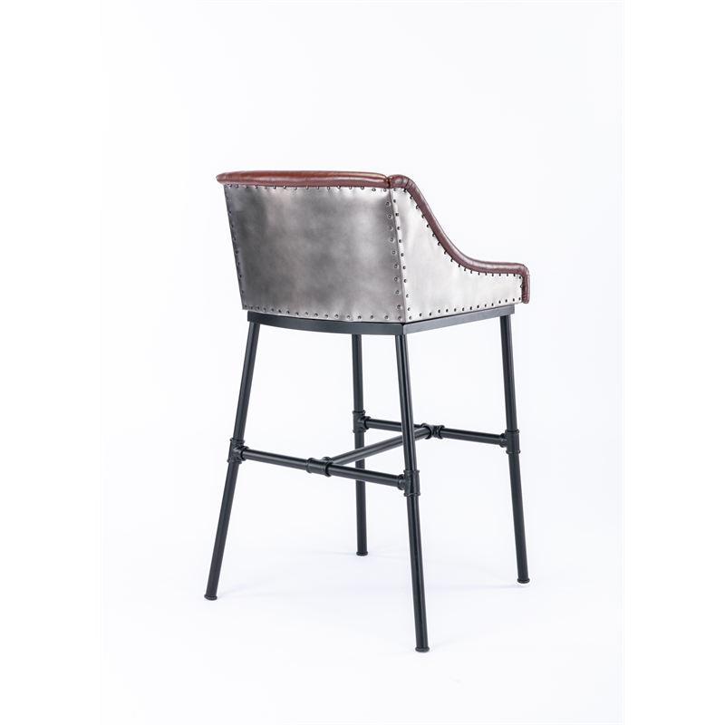 Pemberly Row Adjustable Faux Leather Metal Stool in Desert Red