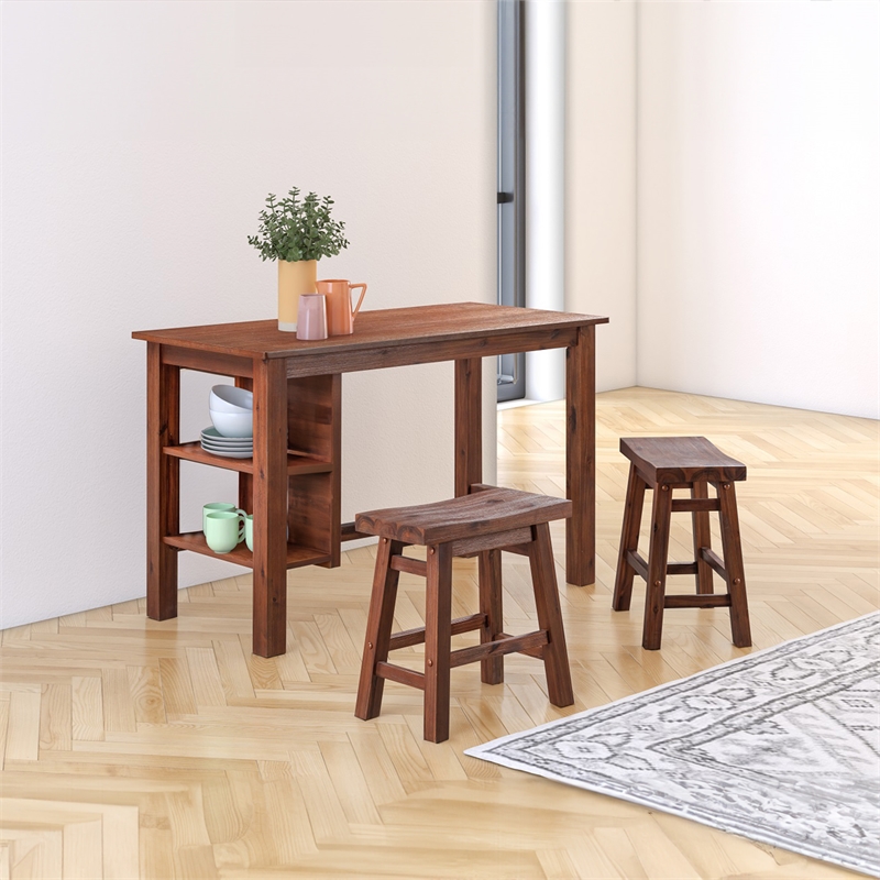 Pemberly Row Contemporary Acacia Wood Rectangular Desk Table in Chestnut