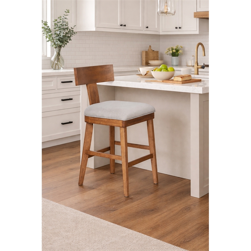 Pemberly Row Rubberwood Upholstered Counter Stool with Curved Back