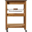 Pemberly Row Bamboo Kitchen Cart with Stainless Steel Top in Natural
