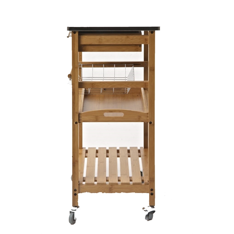 Pemberly Row Bamboo Kitchen Cart with Stainless Steel Top in Natural