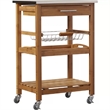 Pemberly Row Bamboo Kitchen Cart with Stainless Steel Top in Natural