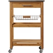 Pemberly Row Bamboo Kitchen Cart with Stainless Steel Top in Natural