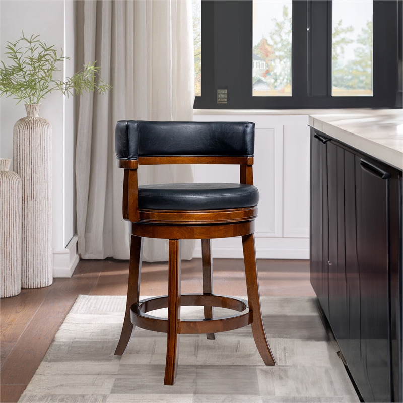 Pemberly Row Contemporary Rubberwood Swivel Counter Stool in Cappuccino