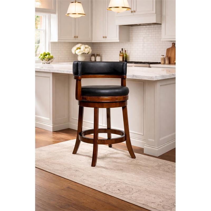 Pemberly Row Contemporary Rubberwood Swivel Counter Stool in Cappuccino