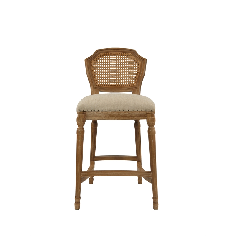Pemberly Row Rubberwood Stationary Bar Stool in Tan and Natural