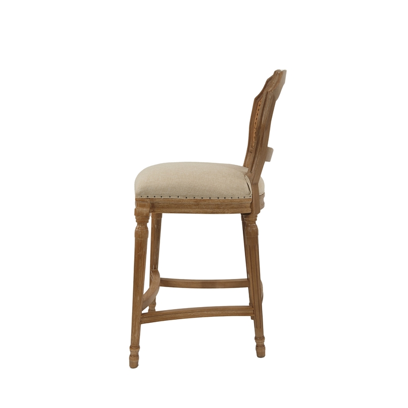 Pemberly Row Rubberwood Stationary Bar Stool in Tan and Natural