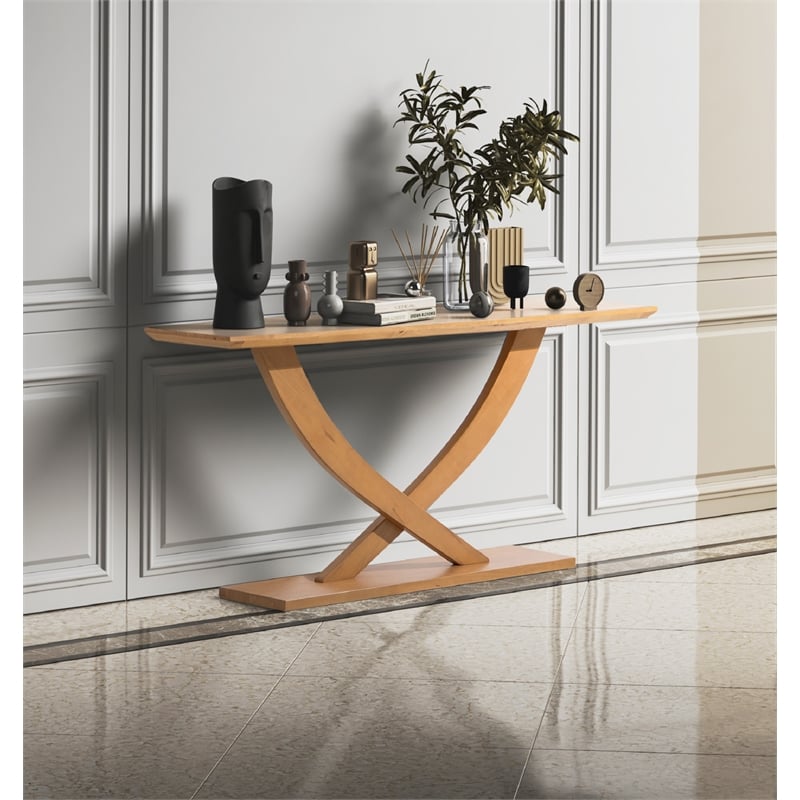 Pemberly Row Acacia Wood Console Table with Pedestal Base in Honeycomb
