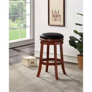 Pemberly Row Rubberwood Backless Swivel Bar Stool with Foam Cushion in Cherry