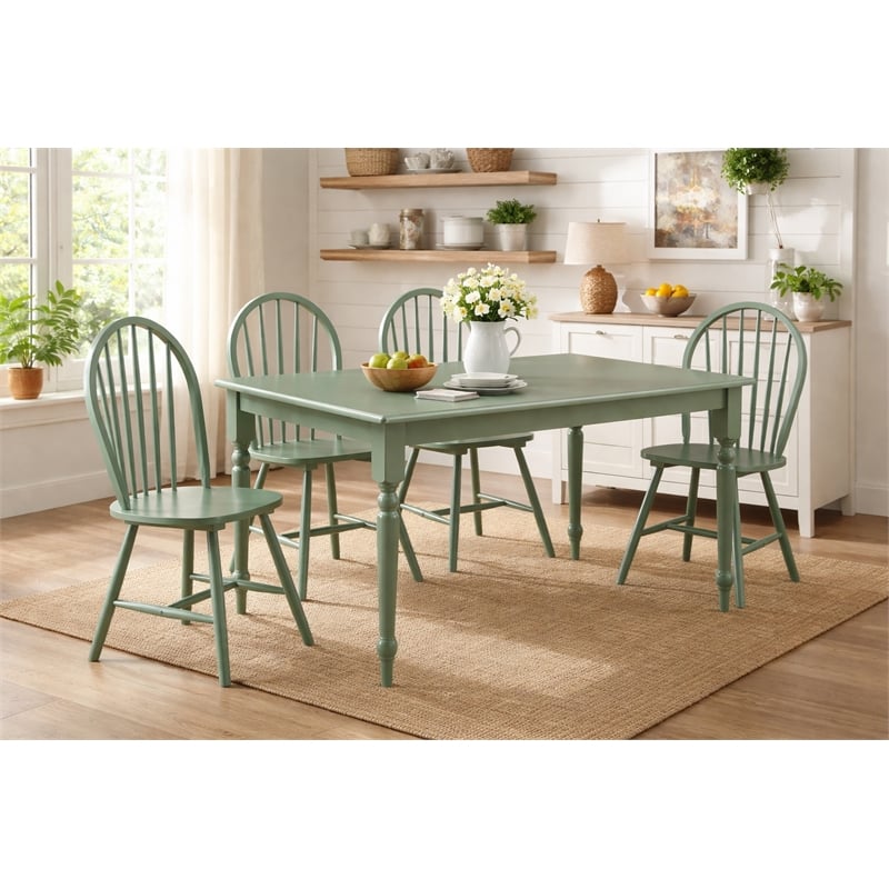 Pemberly Row 5 Piece Rubberwood Dining Set in Equestrian Green