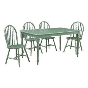 Pemberly Row 5 Piece Rubberwood Dining Set in Equestrian Green