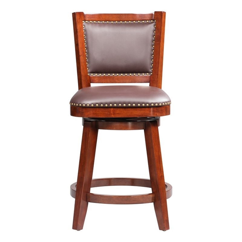 Pemberly Row Rubberwood Swivel Counter Stool with Tufted Back in Cherry