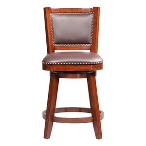 Pemberly Row Rubberwood Swivel Counter Stool with Tufted Back in Cherry