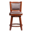 Pemberly Row Rubberwood Swivel Counter Stool with Tufted Back in Cherry