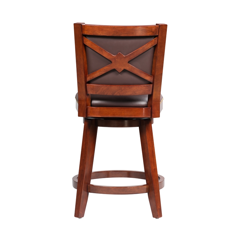 Pemberly Row Rubberwood Swivel Counter Stool with Tufted Back in Cherry