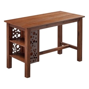 Pemberly Row Acacia Wood Dining Table with Storage Shelves in Chestnut