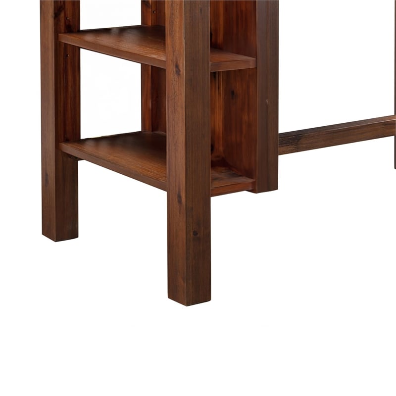 Pemberly Row Acacia Wood Dining Table with Storage Shelves in Chestnut