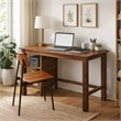 Pemberly Row Acacia Wood Dining Table with Storage Shelves in Chestnut