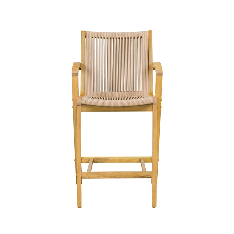 Pemberly Row Acacia Wood and Rope Bar Stool in Tan and Honeycomb