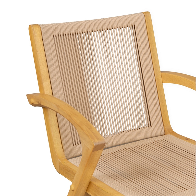 Pemberly Row Acacia Wood and Rope Bar Stool in Tan and Honeycomb