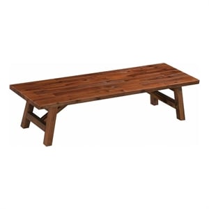 Pemberly Row Contemporary Acacia Wood Accent Plant Table in Chestnut