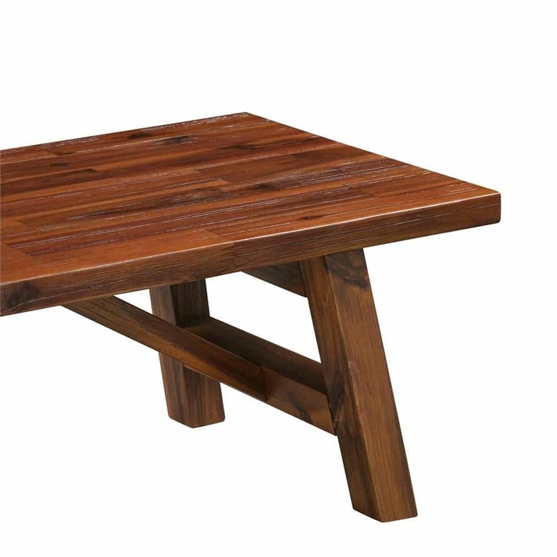 Pemberly Row Contemporary Acacia Wood Accent Plant Table in Chestnut