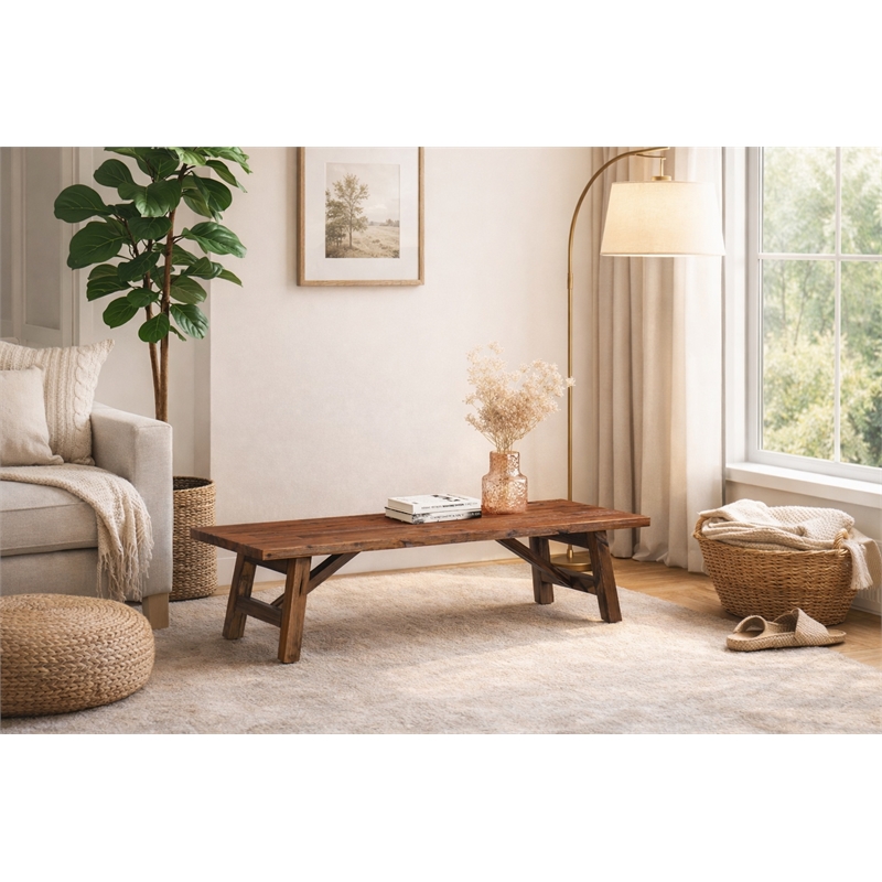 Pemberly Row Contemporary Acacia Wood Accent Plant Table in Chestnut