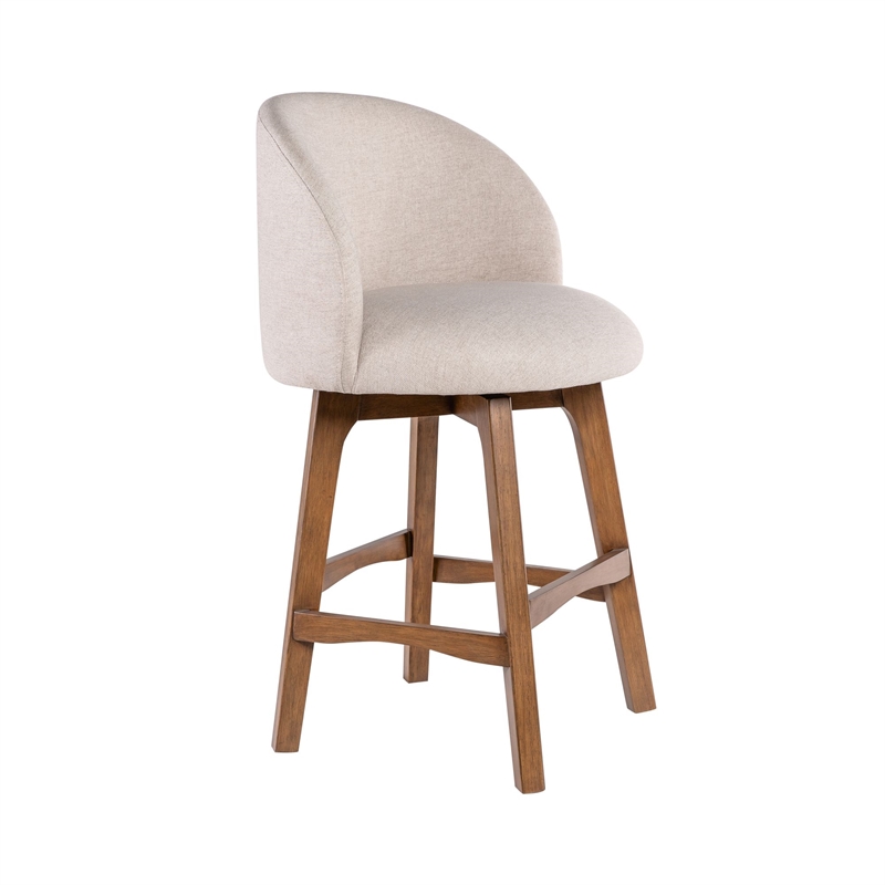 Pemberly Row Contemporary Upholstered Swivel Counter Stool in Natural