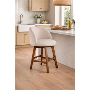 Pemberly Row Contemporary Upholstered Swivel Counter Stool in Natural