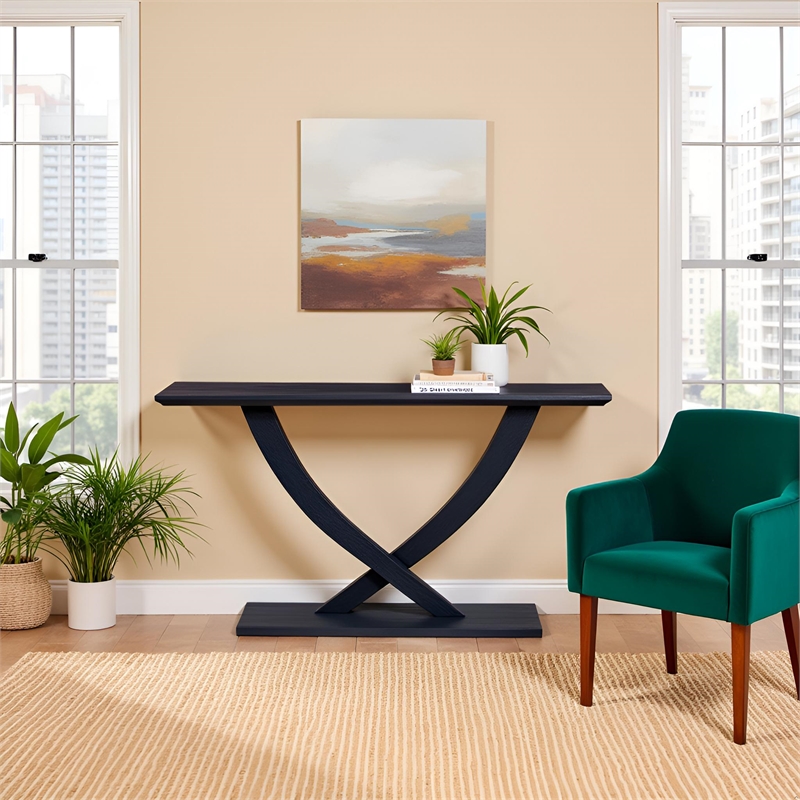 pemberly row contemporary acacia wood console table in navy blue