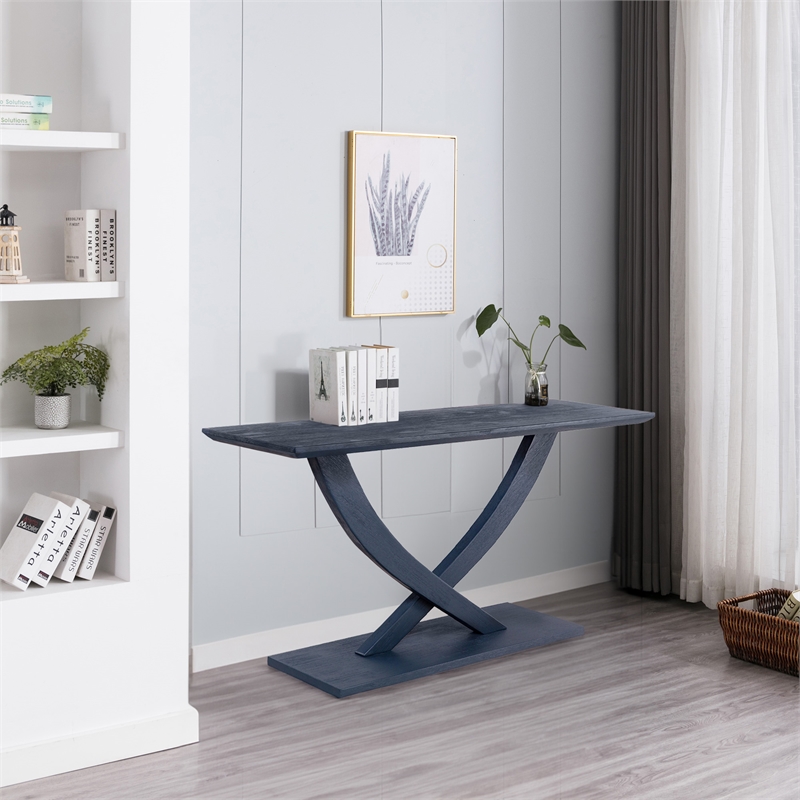 Pemberly Row Contemporary Acacia Wood Console Table in Navy Blue