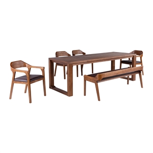 Pemberly Row Contemporary 6-Piece Rubberwood Dining Set in Chestnut