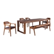 Pemberly Row Contemporary 6-Piece Rubberwood Dining Set in Chestnut