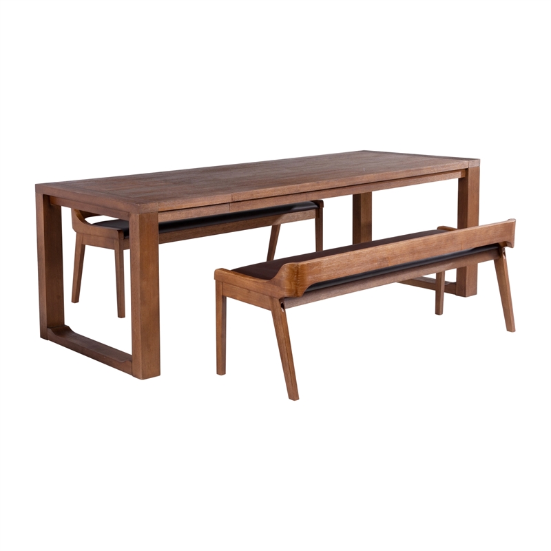 Pemberly Row Contemporary 3-Piece Rubberwood Dining Set in Chestnut