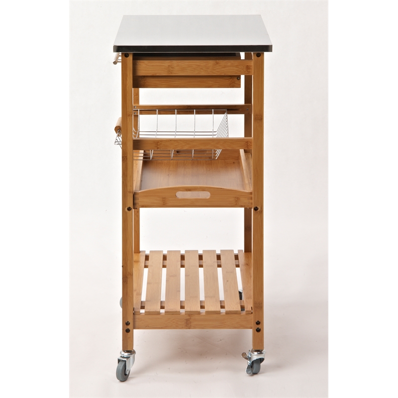 Pemberly Row Bamboo Kitchen Cart with Stainless Steel Top in Natural