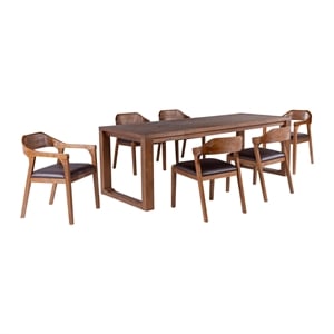 Pemberly Row 7 Piece Rubberwood Dining Set in Chestnut Wire Brush