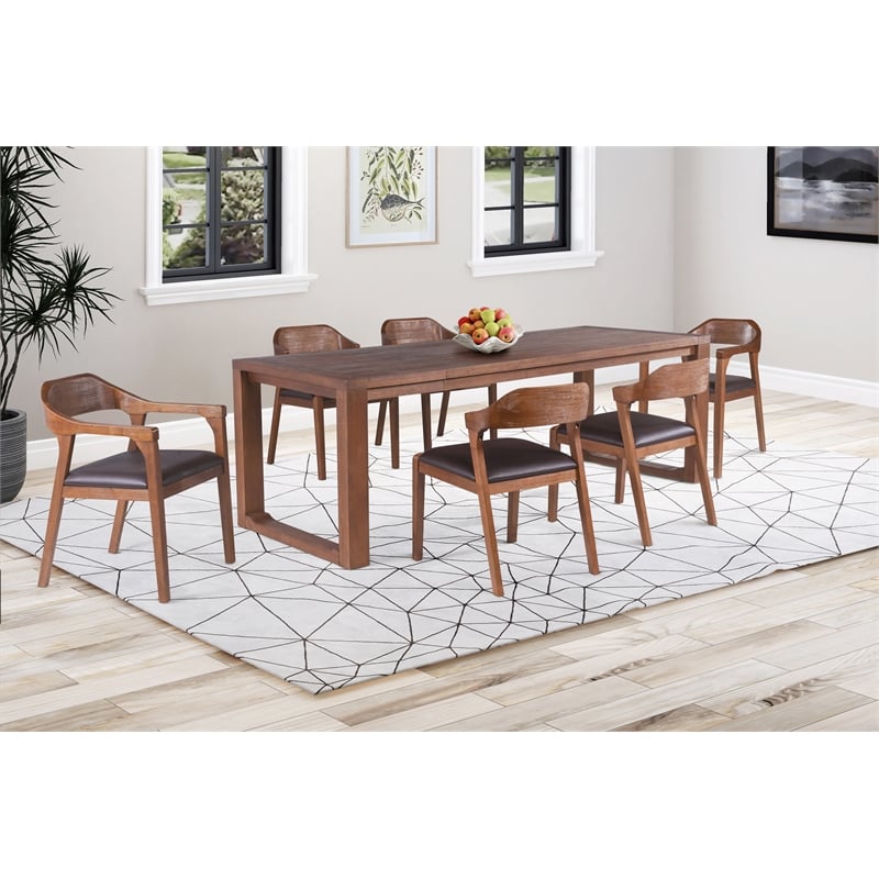 Pemberly Row 7 Piece Rubberwood Dining Set in Chestnut Wire Brush
